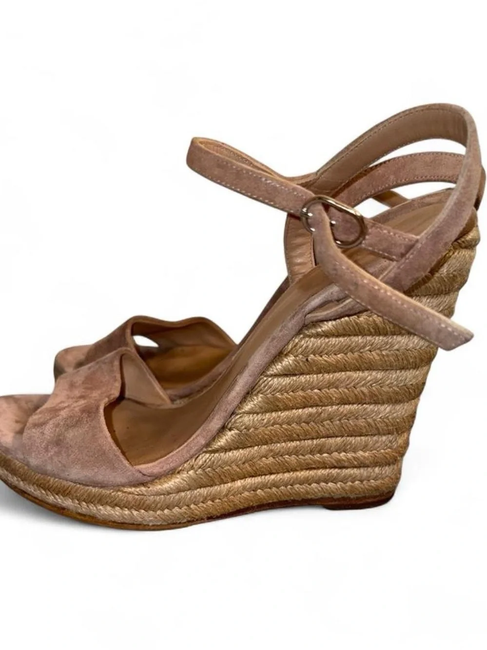 Barneys New York Suede Wedge Espadrilles in Dusty Rose